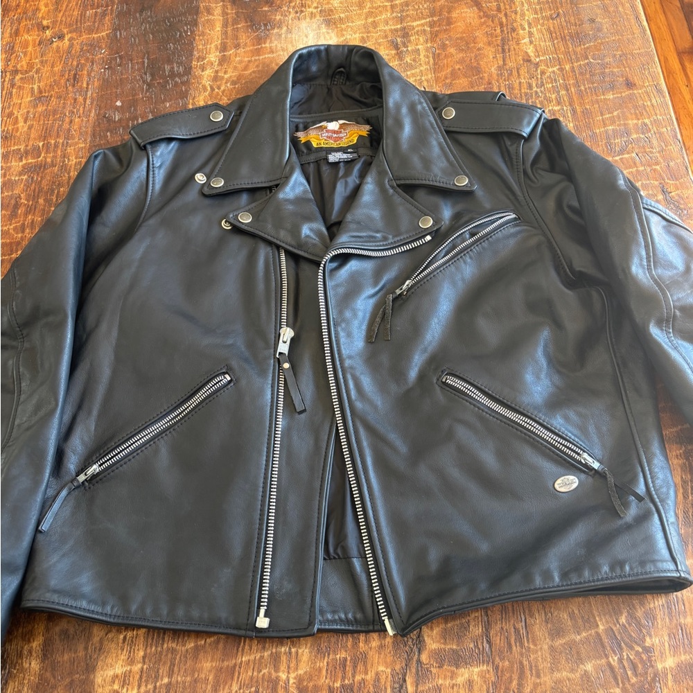 Harley Davidson men’s XL Black Leather Biker Jacket - Picture 5 of 6